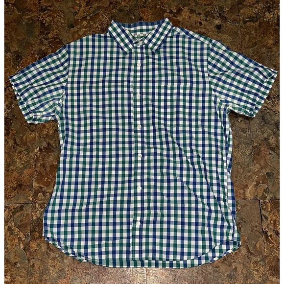 Banana Republic Soft Wash Button Down Shirt Men’s Size Medium Green Blue Plaid - Picture 1 of 9